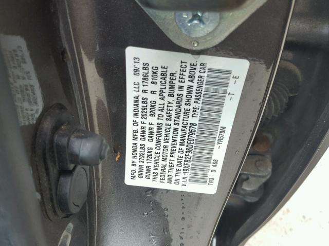 19XFB2F96DE079578 - 2013 HONDA CIVIC EXL GRAY photo 10