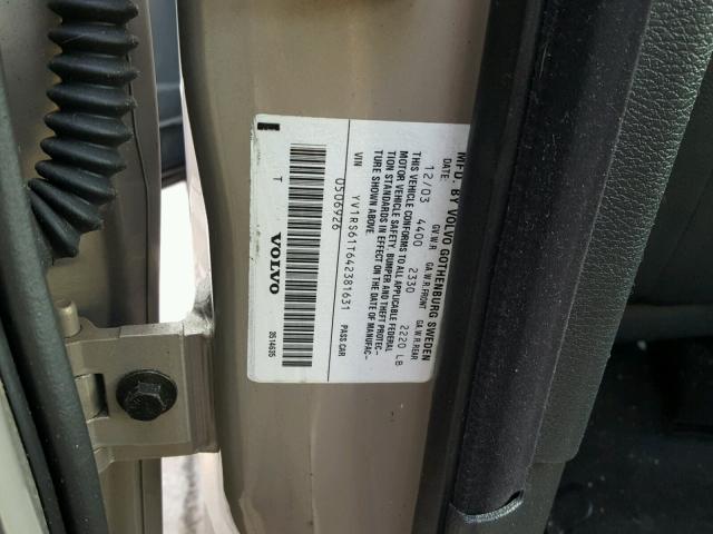 YV1RS61T642381631 - 2004 VOLVO S60 SILVER photo 10