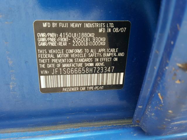 JF1SG66658H723347 - 2008 SUBARU FORESTER S 蓝色 照片 10