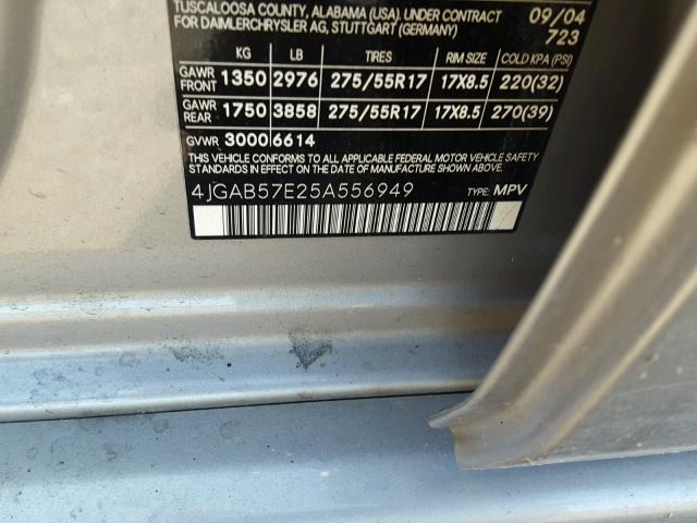 4JGAB57E25A556949 - 2005 MERCEDES-BENZ ML 350 GRAY photo 10