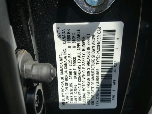 2HGFB2F95EH515599 - 2014 HONDA CIVIC EXL 黑色 照片 10