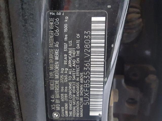 5UXFB53536LV28033 - 2006 BMW X5 4.4I BLACK photo 10