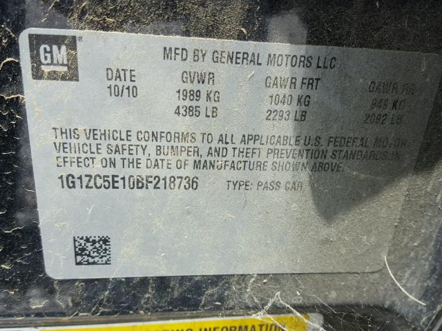 1G1ZC5E10BF218736 - 2011 CHEVROLET MALIBU 1LT BLACK photo 10