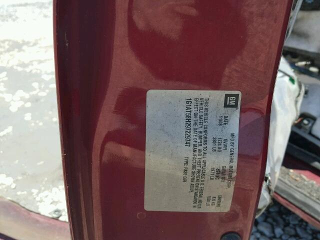 1G1AT58H297229747 - 2009 CHEVROLET COBALT LT MAROON photo 10