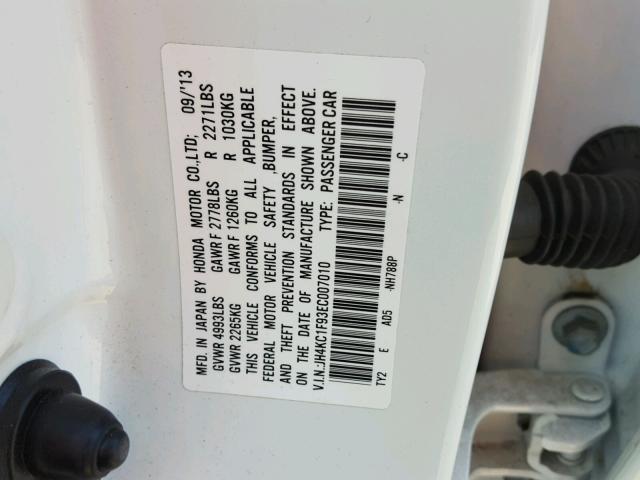 JH4KC1F93EC007010 - 2014 ACURA RLX ADVANC WHITE photo 10