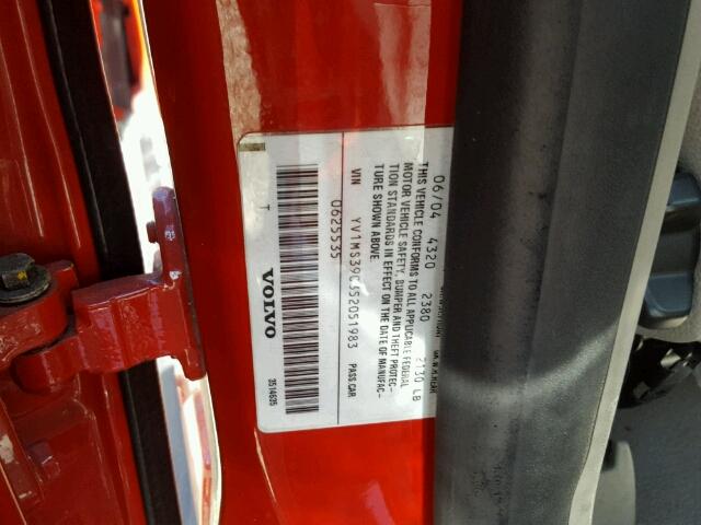 YV1MS390352051983 - 2005 VOLVO S40 2.4I RED photo 10