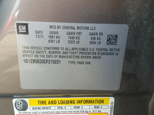 1G1ZB5E03CF219231 - 2012 CHEVROLET MALIBU LS Qəhvəyi foto 10