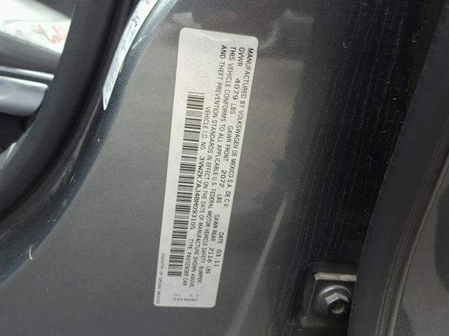 3VW2K7AJ4BM093105 - 2011 VOLKSWAGEN JETTA BASE 灰色 照片 10