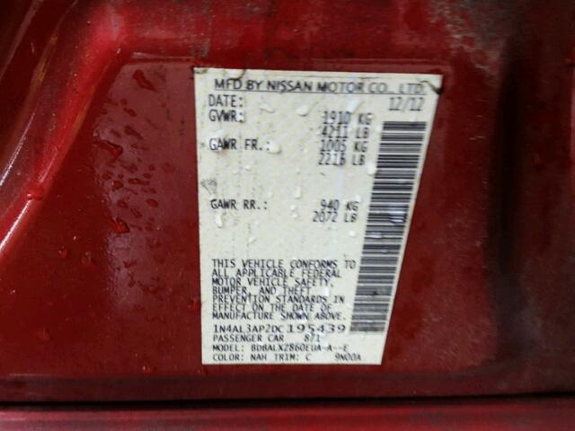 1N4AL3AP2DC195439 - 2013 NISSAN ALTIMA RED photo 10