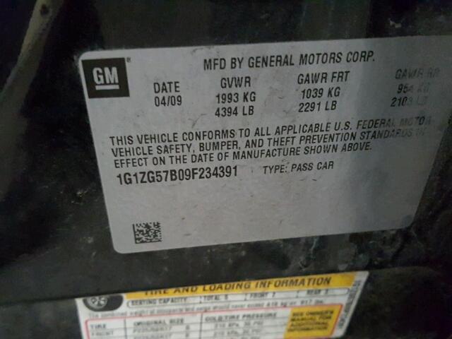 1G1ZG57B09F234391 - 2009 CHEVROLET MALIBU LS CHARCOAL photo 10