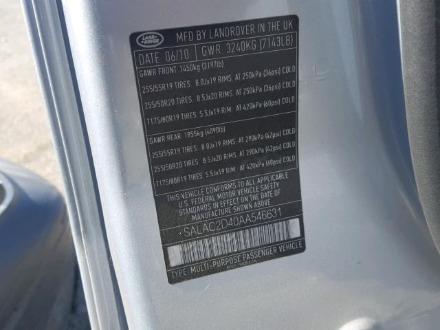 SALAC2D40AA546631 - 2010 LAND ROVER LR4 BASE 银色 照片 10