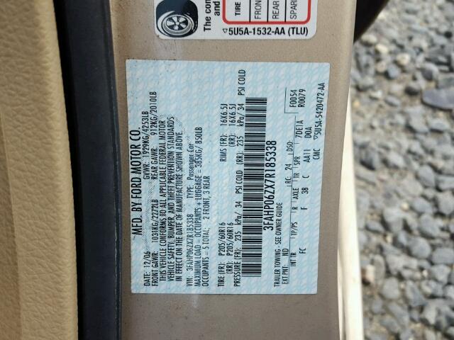 3FAHP06ZX7R185338 - 2007 FORD FUSION S GOLD photo 10