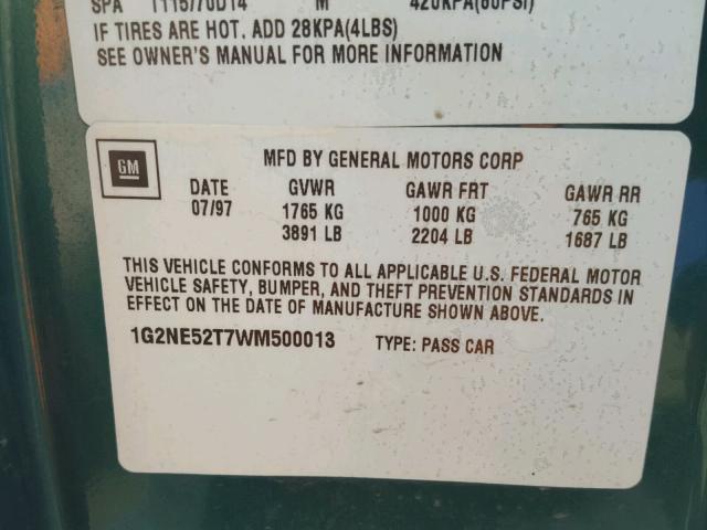 1G2NE52T7WM500013 - 1998 PONTIAC GRAND AM S GREEN photo 10