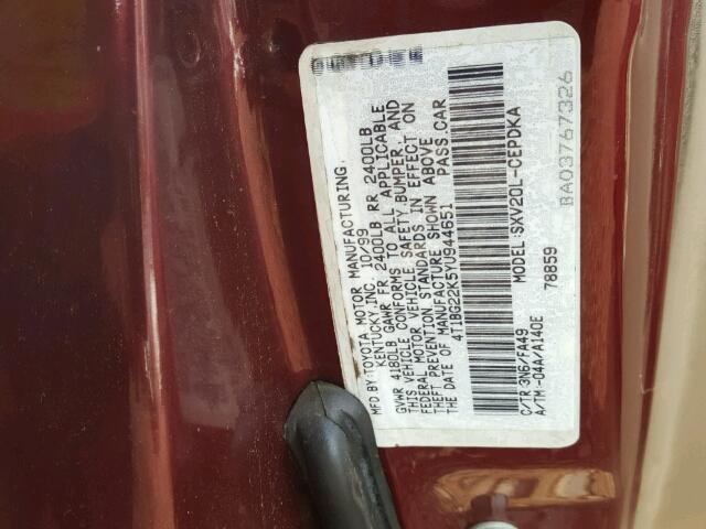 4T1BG22K5YU944651 - 2000 TOYOTA CAMRY RED photo 10