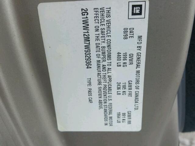 2G1WW12M7W9329364 - 1998 CHEVROLET MONTE CARL 灰色 照片 10