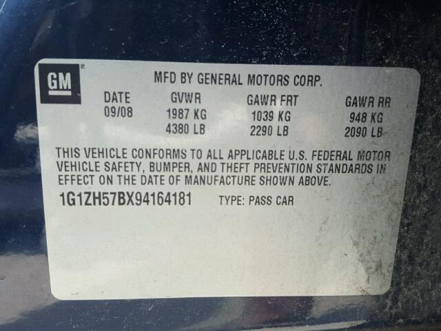 1G1ZH57BX94164181 - 2009 CHEVROLET MALIBU 1LT BLUE photo 10