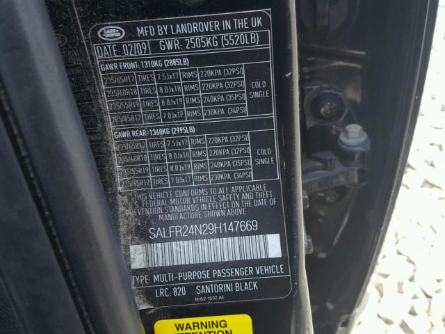 SALFR24N29H147669 - 2009 LAND ROVER LR2 HSE BLACK photo 10