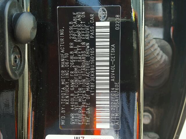 4T1BF3EK8BU160105 - 2011 TOYOTA CAMRY BASE BLACK photo 10