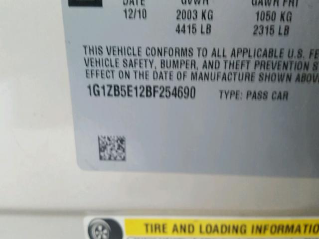 1G1ZB5E12BF254690 - 2011 CHEVROLET MALIBU LS GOLD photo 10