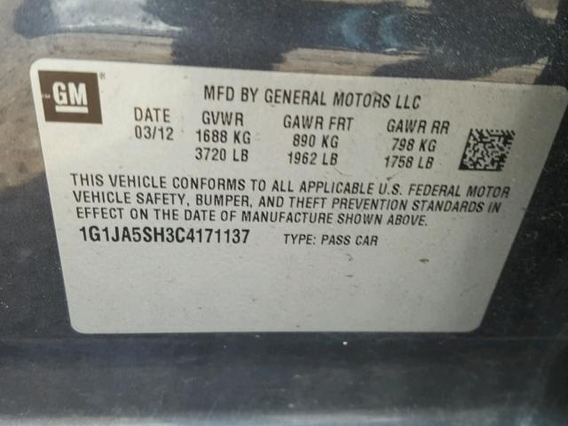 1G1JA5SH3C4171137 - 2012 CHEVROLET SONIC LS BLACK photo 10