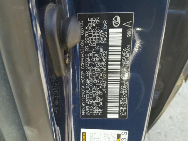 JTHBD192750098232 - 2005 LEXUS IS 300 BLUE photo 10