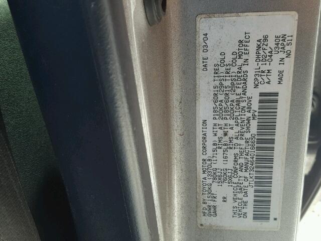 JTLKT324640166650 - 2004 TOYOTA SCION XB Grau Foto 10