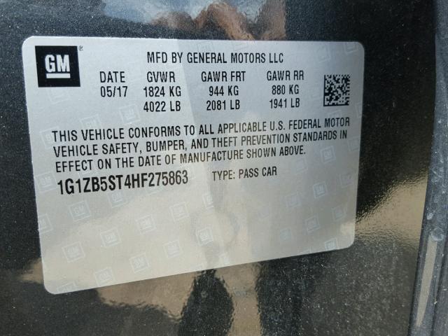 1G1ZB5ST4HF275863 - 2017 CHEVROLET MALIBU LS GRAY photo 10