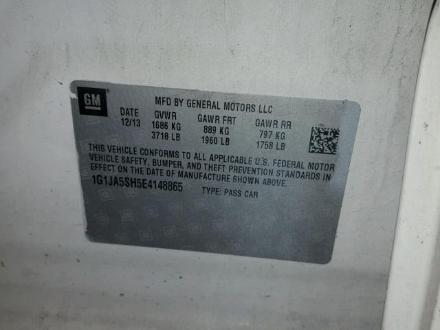 1G1JA5SH5E4148865 - 2014 CHEVROLET SONIC LS 白色 照片 10