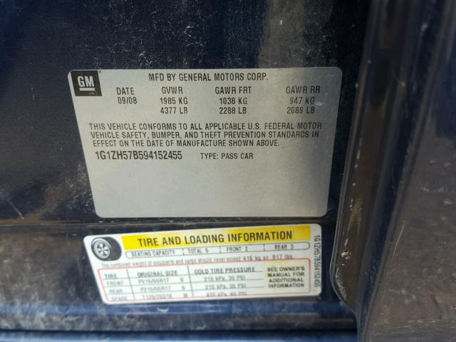 1G1ZH57B594152455 - 2009 CHEVROLET MALIBU 1LT 蓝色 照片 10