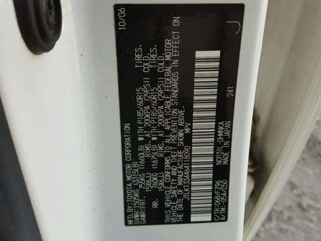 JTLKT334464118090 - 2006 TOYOTA SCION XB WHITE photo 10