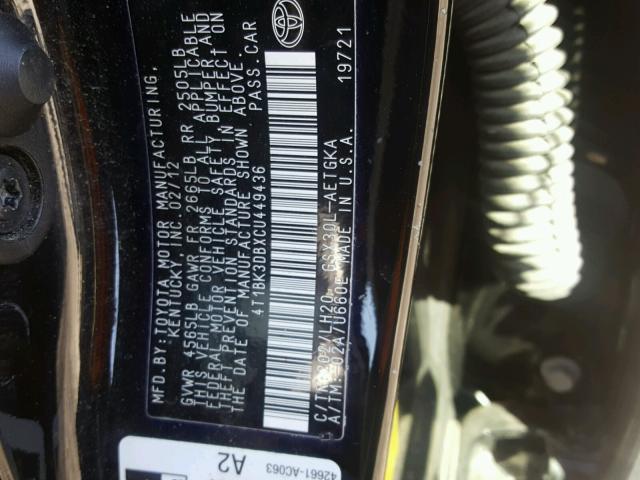 4T1BK3DBXCU449436 - 2012 TOYOTA AVALON BAS Қара фото 10