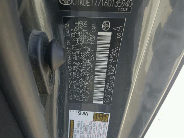 JTKDE177160135940 - 2006 TOYOTA SCION TC 灰色 照片 10