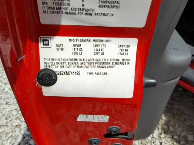 1G2NE52E2XM741125 - 1999 PONTIAC GRAND AM S 红色 照片 10