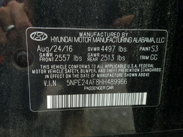 5NPE24AF8HH489966 - 2017 HYUNDAI SONATA SE BLACK photo 10