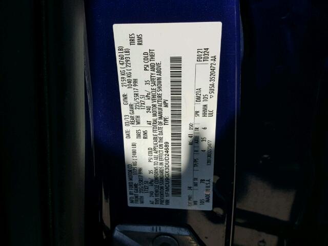 1FMCU9GX3DUD24689 - 2013 FORD ESCAPE SE 蓝色 照片 10