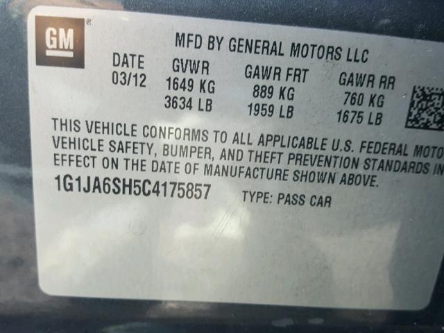 1G1JA6SH5C4175857 - 2012 CHEVROLET SONIC LS GRAY photo 10