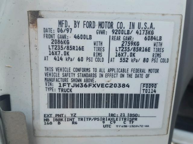 1FTJW36FXVEC20384 - 1997 FORD F350 WHITE photo 10