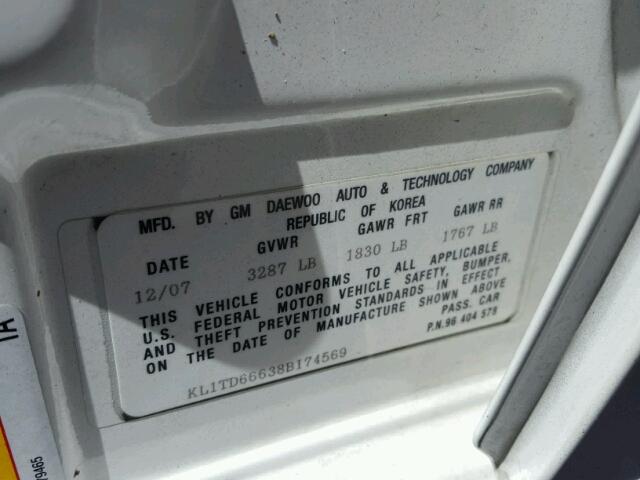KL1TD66638B174569 - 2008 CHEVROLET AVEO BASE Ağ foto 10