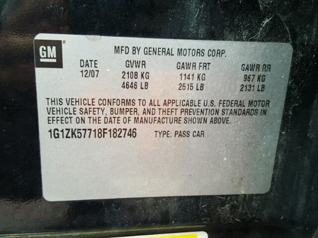 1G1ZK57718F182746 - 2008 CHEVROLET MALIBU LTZ 黑色 照片 10