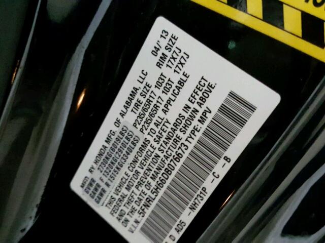 5FNRL5H66DB076673 - 2013 HONDA ODYSSEY EX BLACK photo 10