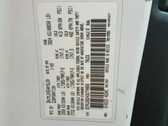 3D7KU26D43G770856 - 2003 DODGE RAM 2500 S WHITE photo 10