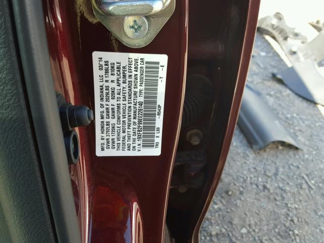 19XFB2F99EE226140 - 2014 HONDA CIVIC EXL RED photo 10