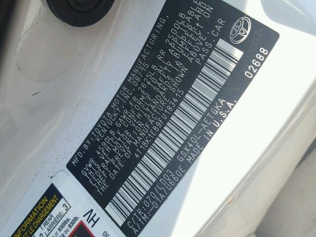 4T1BK1EB9FU183415 - 2015 TOYOTA AVALON XLE WHITE photo 10