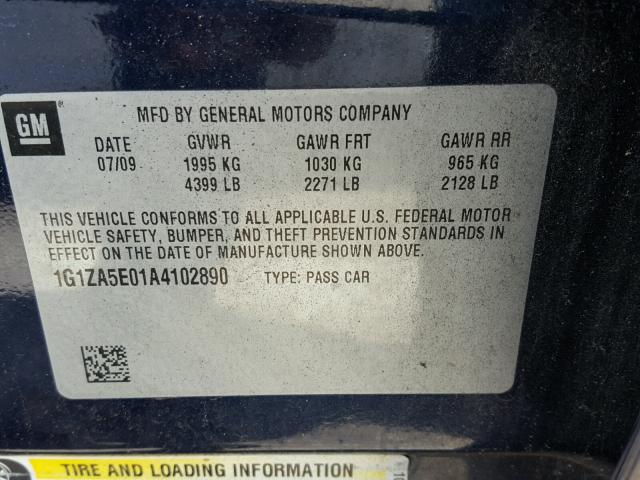 1G1ZA5E01A4102890 - 2010 CHEVROLET MALIBU LS 蓝色 照片 10