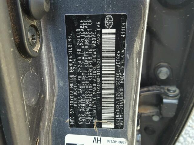 4T1BK1EB0FU145524 - 2015 TOYOTA AVALON XLE 灰色 照片 10