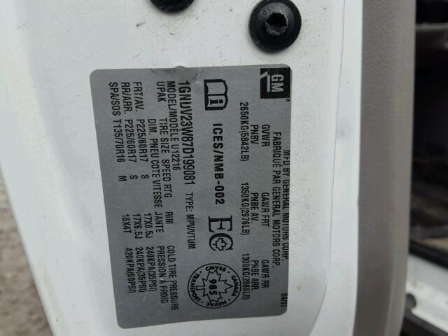 1GNDV23W87D199081 - 2007 CHEVROLET UPLANDER L 白色 照片 10