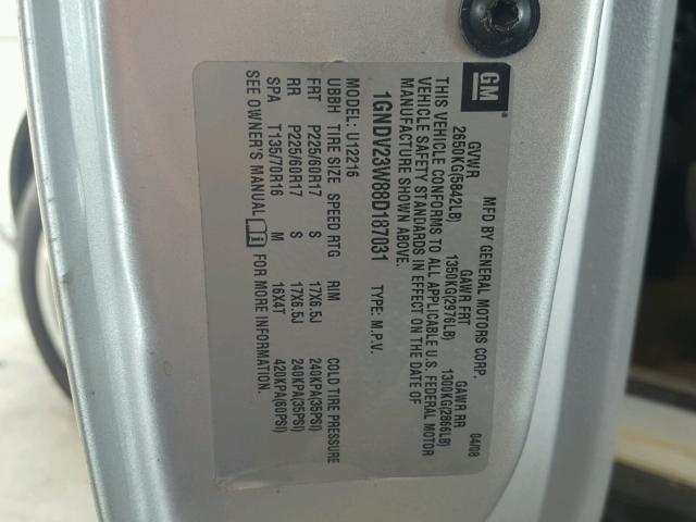 1GNDV23W88D187031 - 2008 CHEVROLET UPLANDER L 银色 照片 10