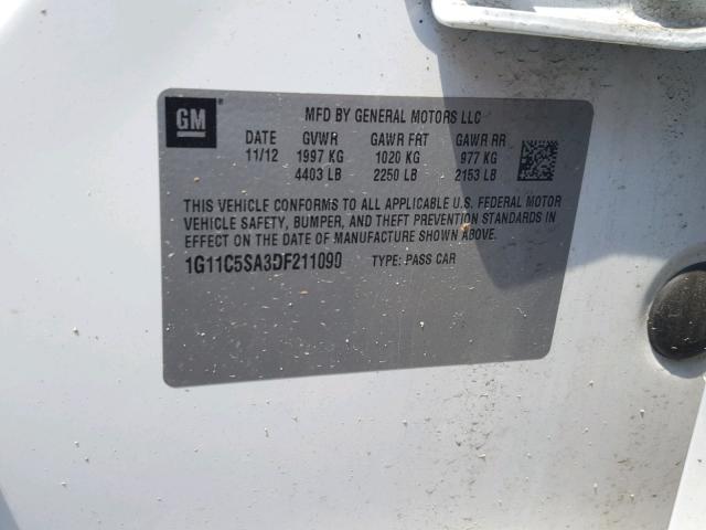 1G11C5SA3DF211090 - 2013 CHEVROLET MALIBU 1LT 白色 照片 10