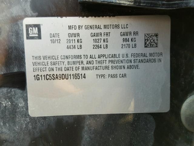 1G11C5SA9DU116514 - 2013 CHEVROLET MALIBU 1LT 黑色 照片 10
