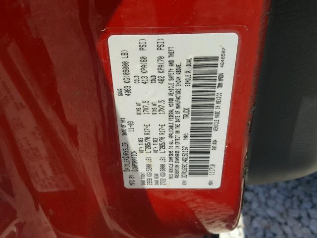 3D7KU28C14G151167 - 2004 DODGE RAM 2500 S RED photo 10